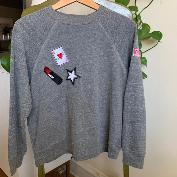 Rebecca Minkoff Grey New York Patchwork Crewneck Sweatshirt Size M - Picture 1 of 6